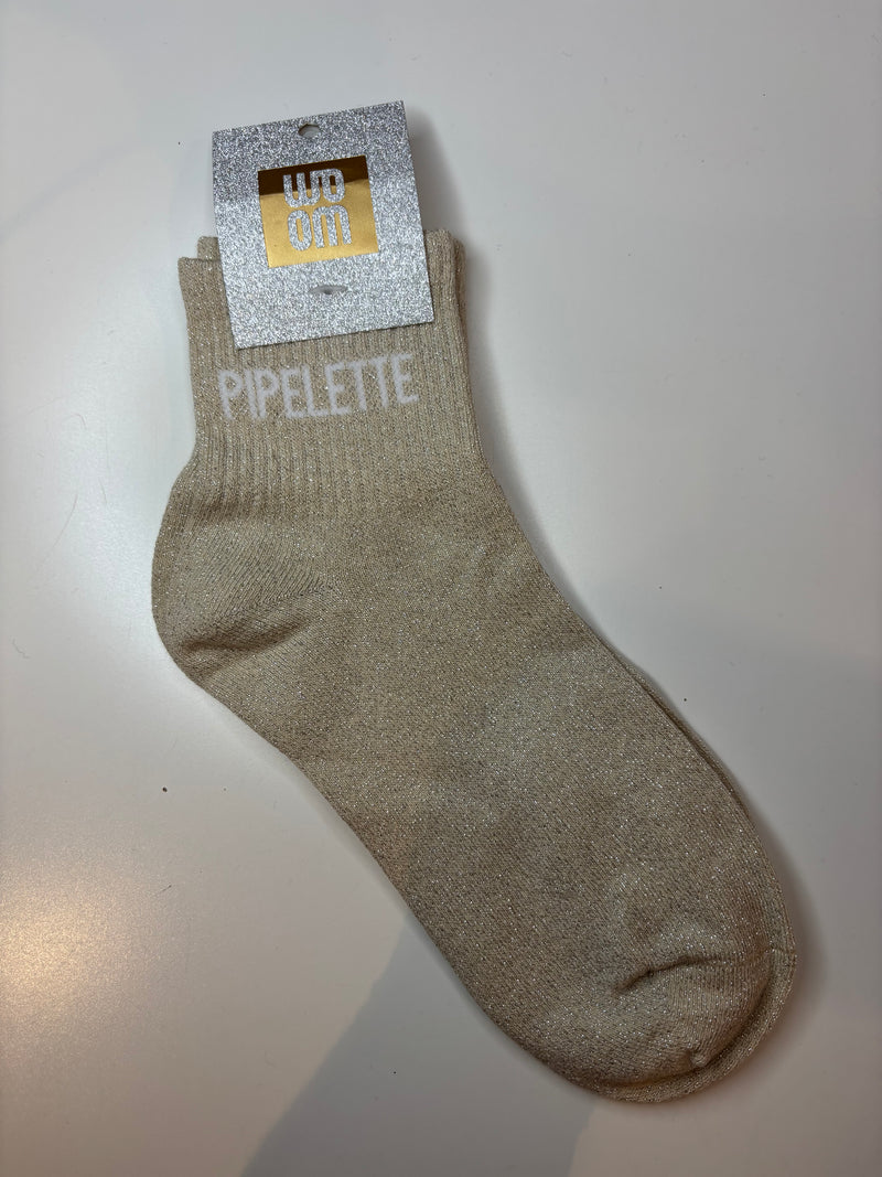 Chaussettes courtes à paillettes pipelette - beige