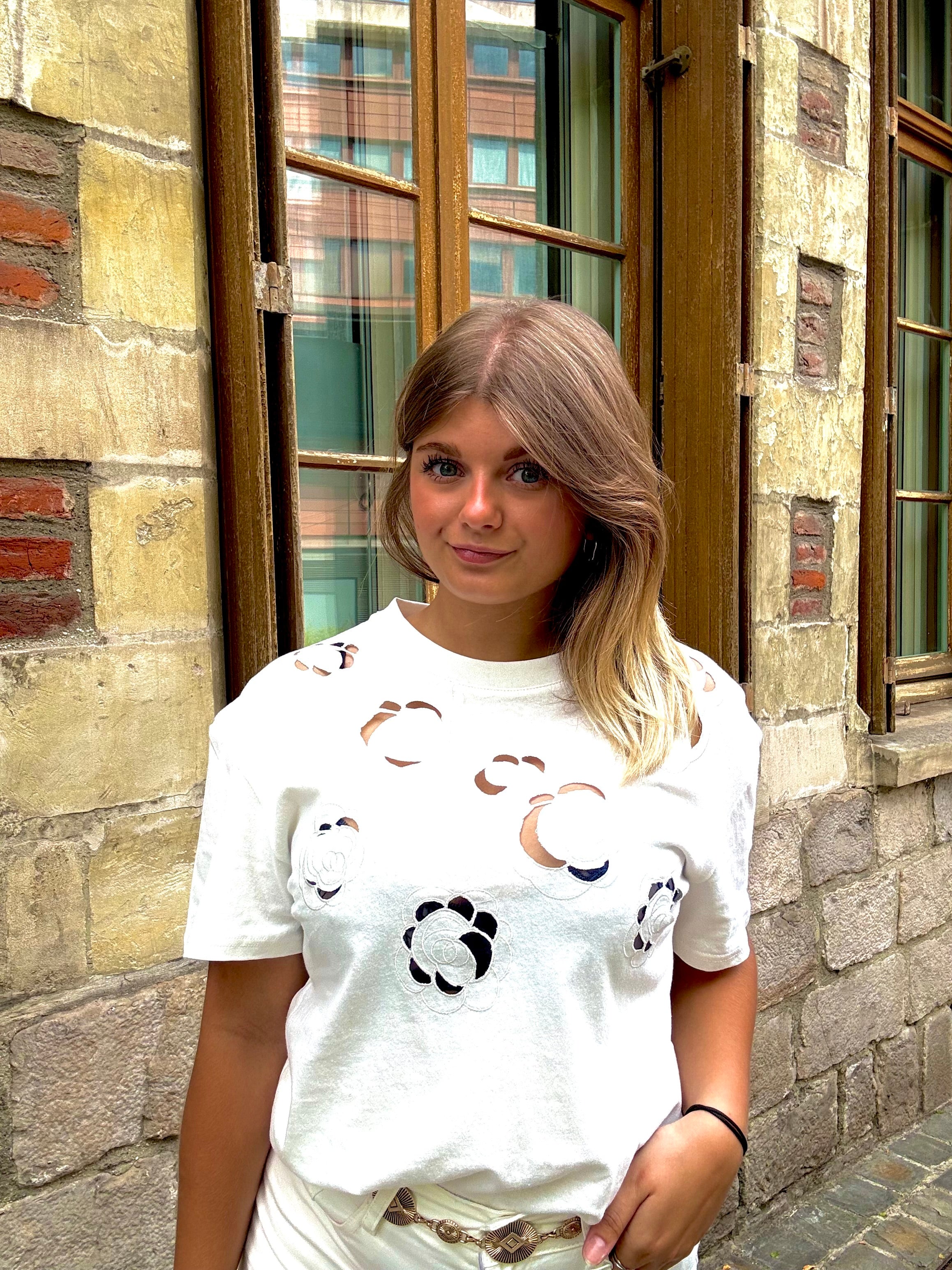T-shirt Blanc Fleuri