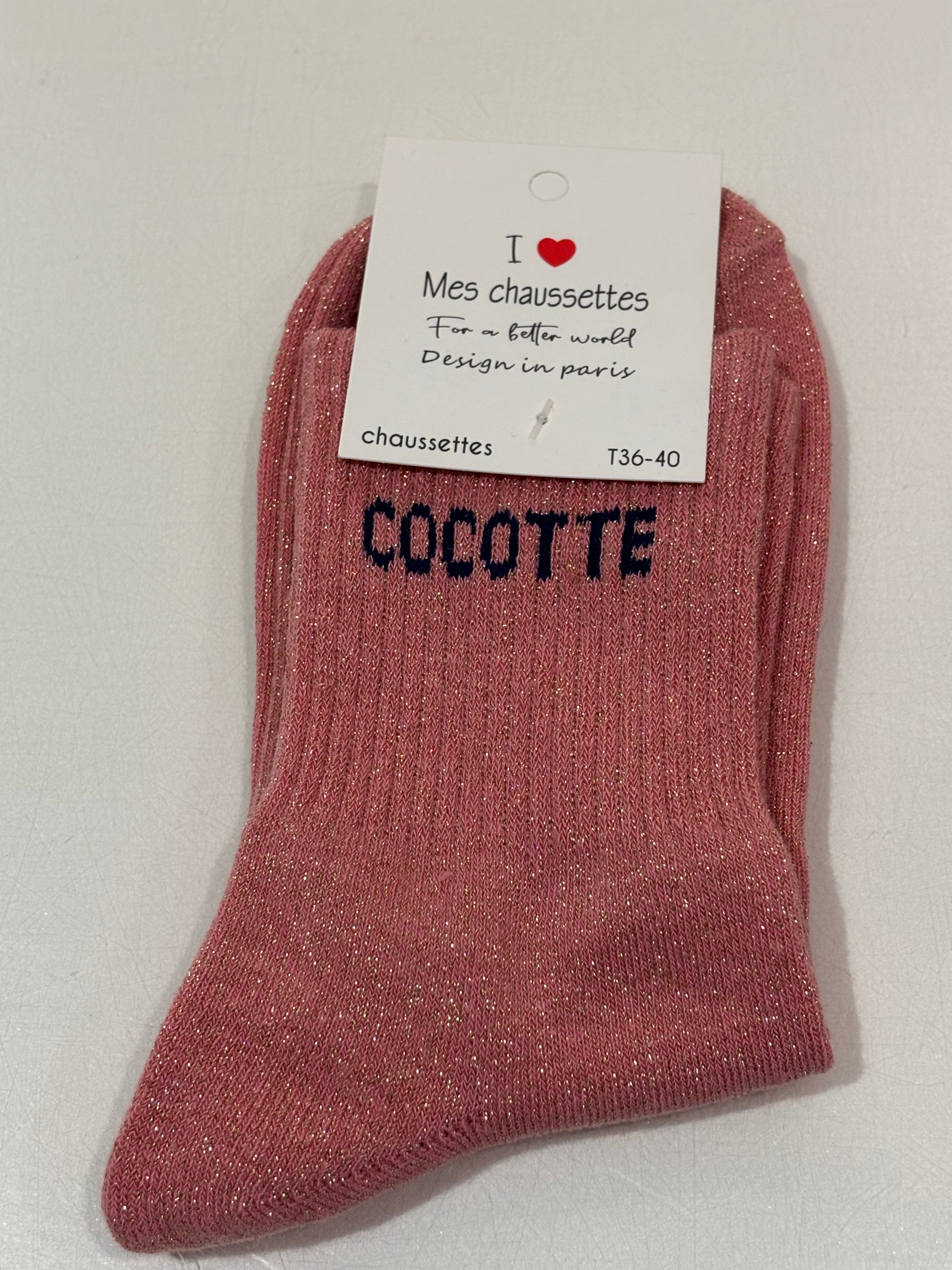Chaussettes à paillettes roses - Cocotte