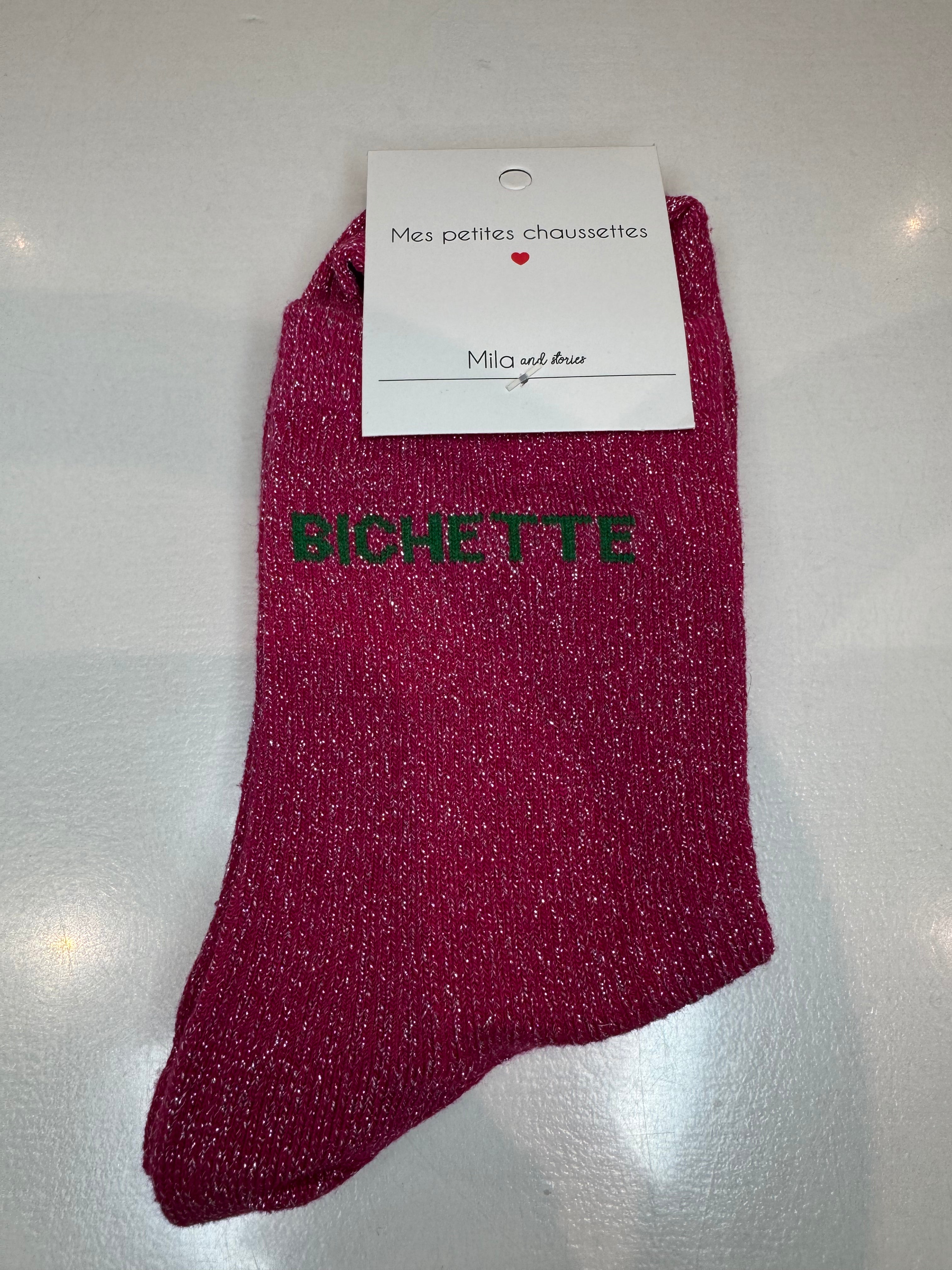 Chaussettes BICHETTE à paillettes fuchsia