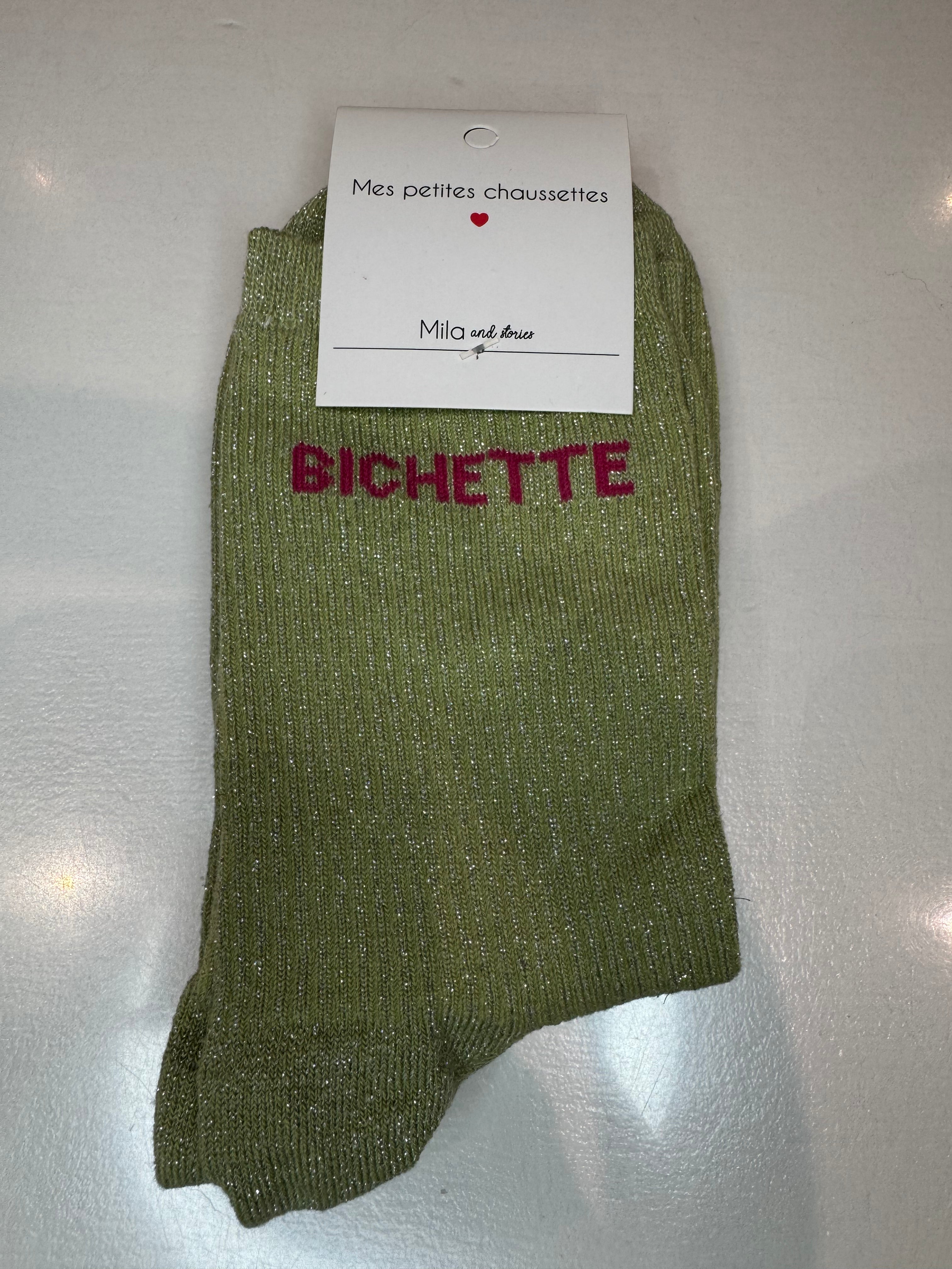 Chaussettes BICHETTE à paillettes verte