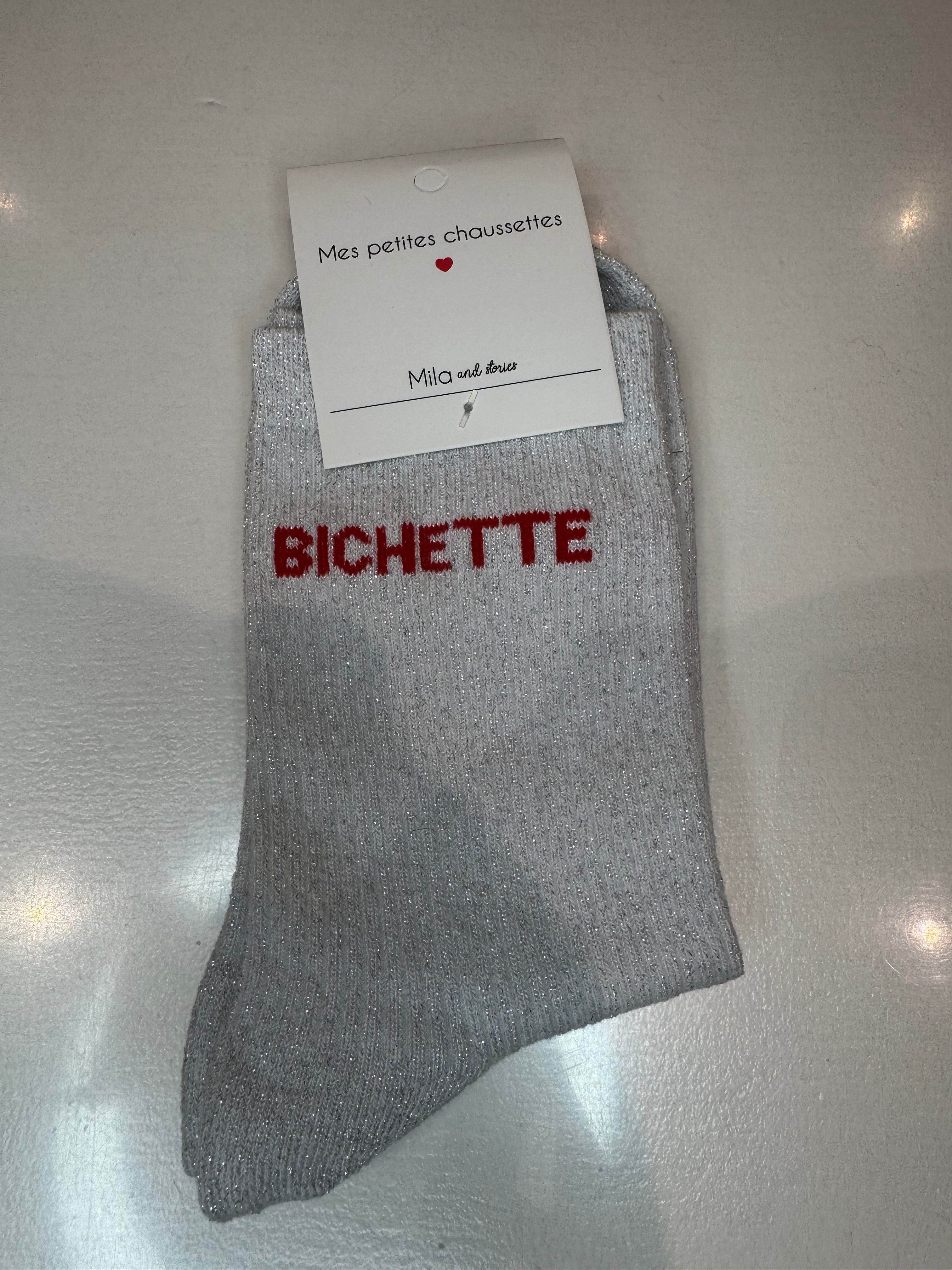 Chaussettes BICHETTE à paillettes blanche
